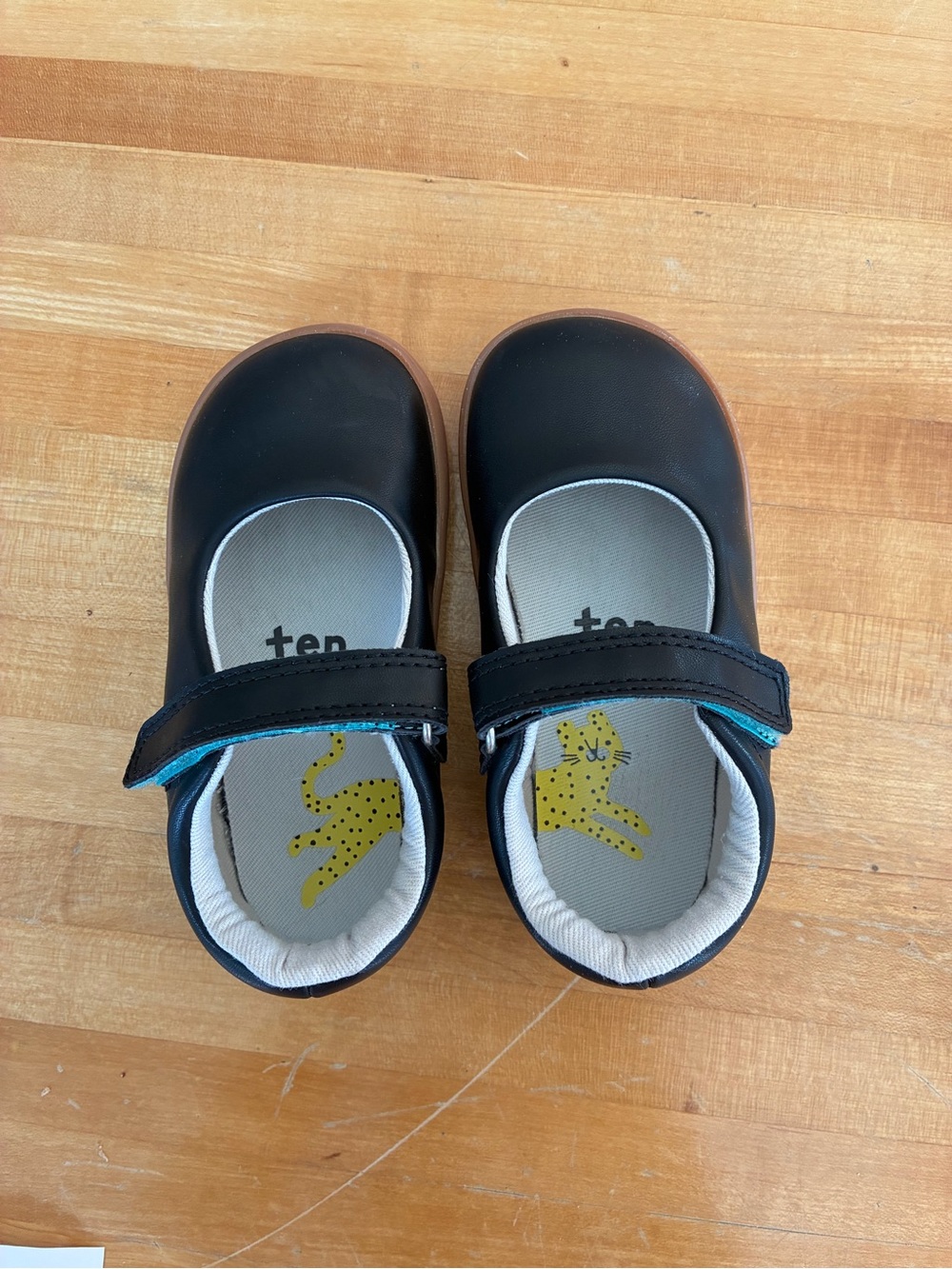 Kids Black Mary Jane Shoes with Yellow Leopard Insole